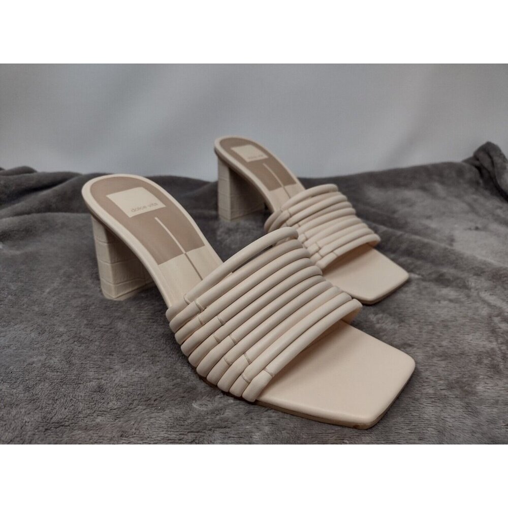 Dolce Vita Heels 9.5 Priana Sandal Puffy Straps Faux Croc Block Heel Cream